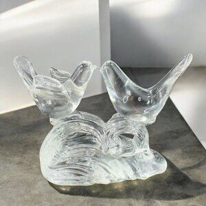 1980s Vintage Clear Love Birds Figurine Decor Paperweight House Decor Figure VTG